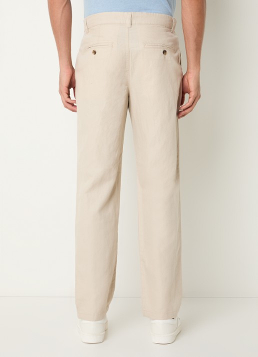 Selected Miles straight fit chino in linnenblend met steekzakken - achterkant beige