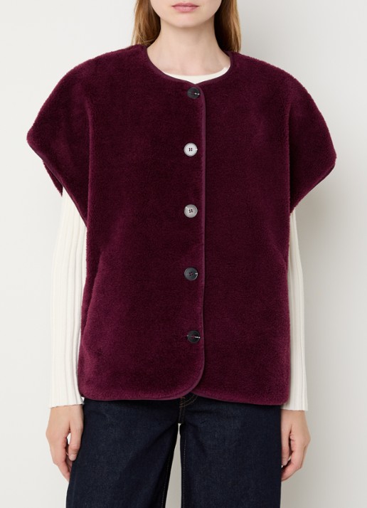 Selected Milla vest van teddy met steekzakken - detail 3 aubergine
