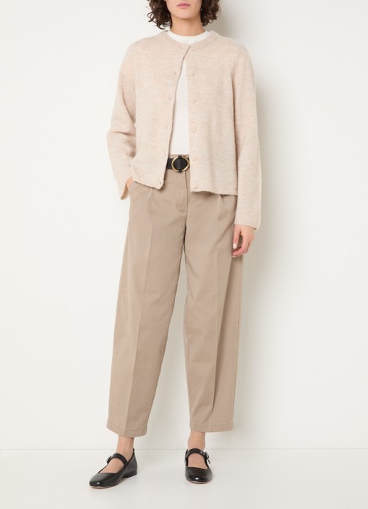 Selected Mille high waist tapered fit broek met steekzakken - voorkant 2 beige