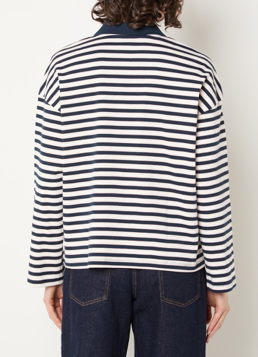 Selected Milly polo met streepprint en logo - achterkant 4 donkerblauw