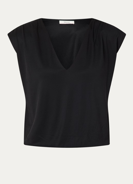 Selected Mira mouwloze top met schoudervulling - voorkant 3 zwart
