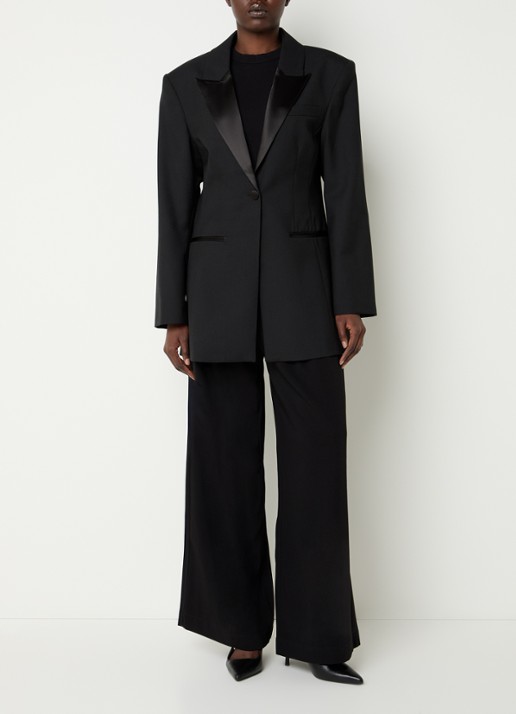 Selected Miya blazer met split en paspelzakken - voorkant 4 zwart