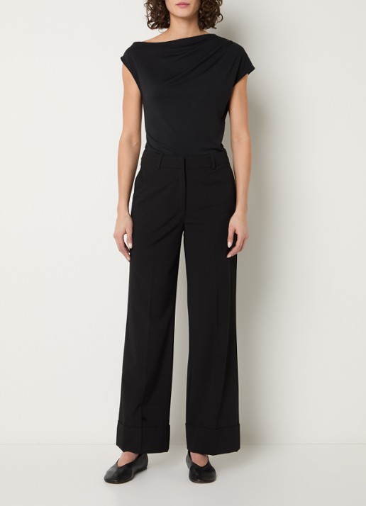 Selected Molly asymmetrische top met boothals - voorkant 3 zwart
