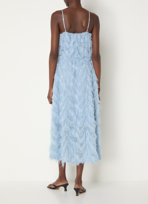 Selected Myline semi-transparante midi jurk met structuur - achterkant 4 blauwgrijs
