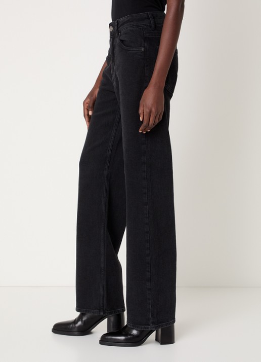 Selected Noos high waist wide leg jeans met gekleurde wassing - detail 3 zwart