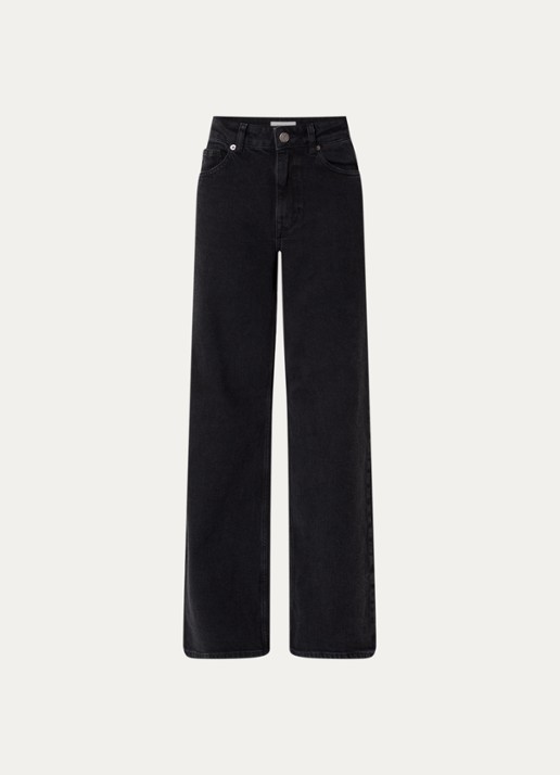 Selected Noos high waist wide leg jeans met gekleurde wassing - voorkant 4 zwart