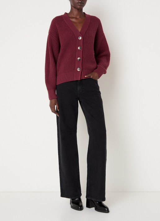 Selected Noos high waist wide leg jeans met gekleurde wassing - voorkant 5 zwart
