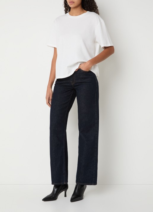 Selected Noos mid waist straight leg jeans met donkere wassing - voorkant 3 indigo