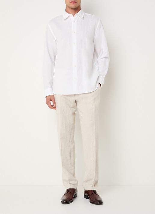 Selected Noos regular fit overhemd in linnenblend - voorkant 4 wit