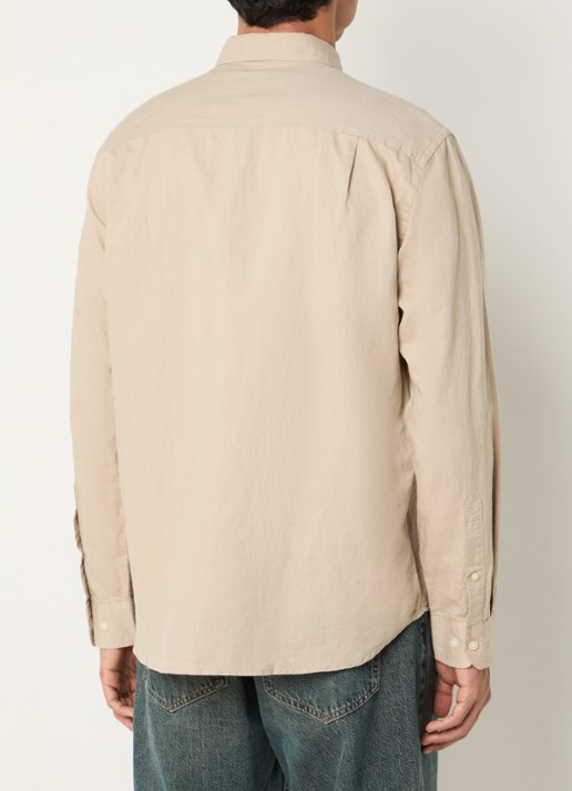 Selected Noos regular fit overhemd in linnenblend - achterkant 4 khaki