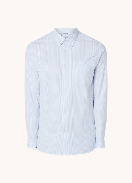 Selected Noos regular fit overhemd met borstzak en streepprint - voorkant 2 lichtblauw