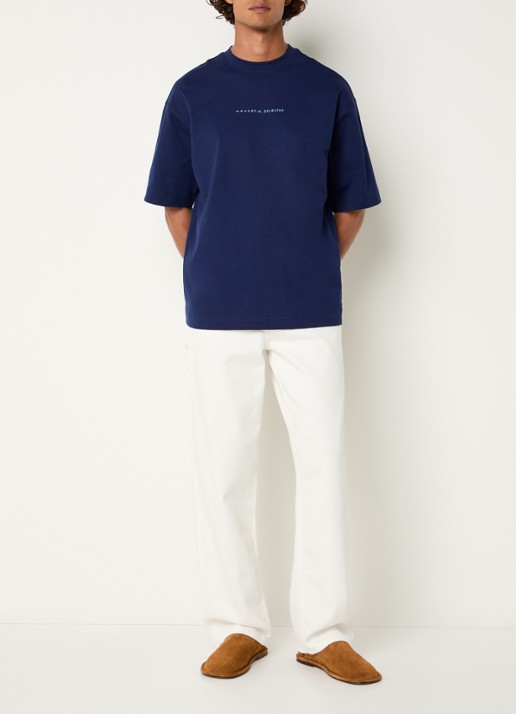 Selected Norman T-shirt met logo- en backprint - voorkant 3 donkerblauw
