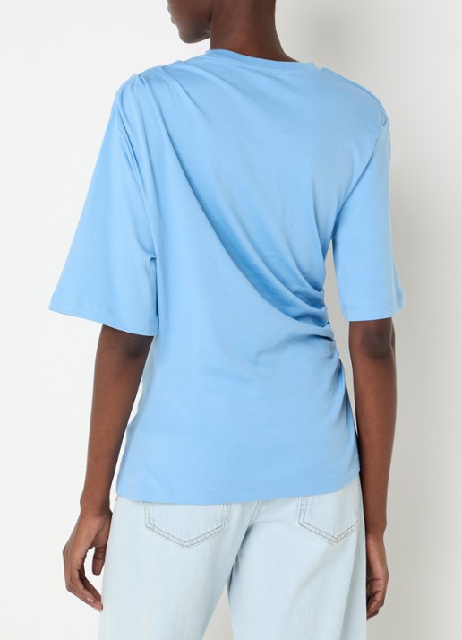 Selected Oline T-shirt met plooidetail en asymmetrische zoom - achterkant 4 lichtblauw