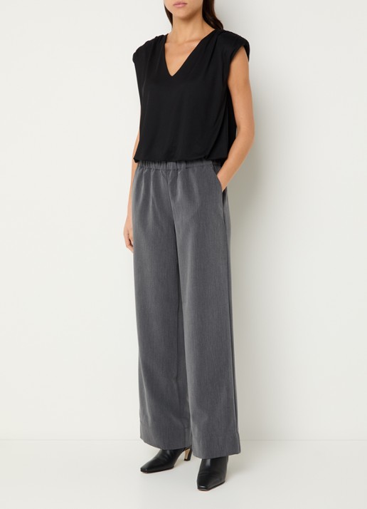 Selected Patricia mid waist wide fit pantalon met steekzakken - voorkant 3 donkergrijs