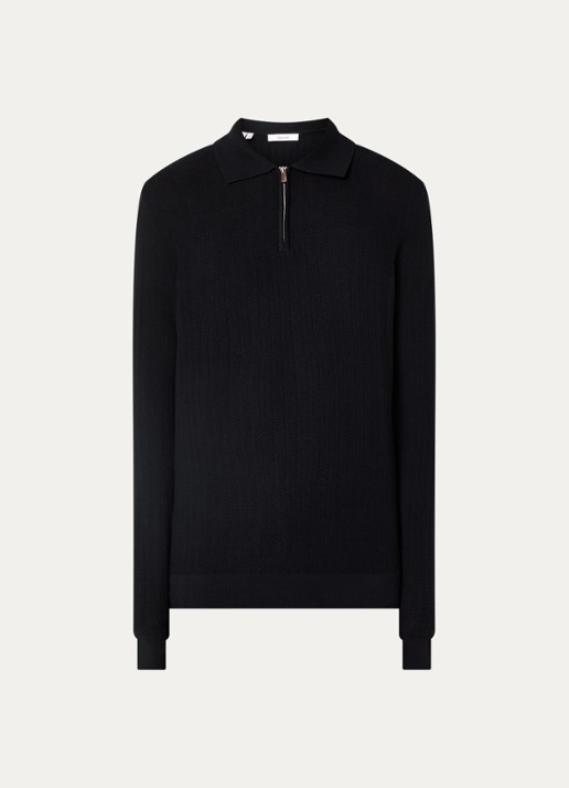 Selected Ran regular fit polo met halve rits - voorkant zwart