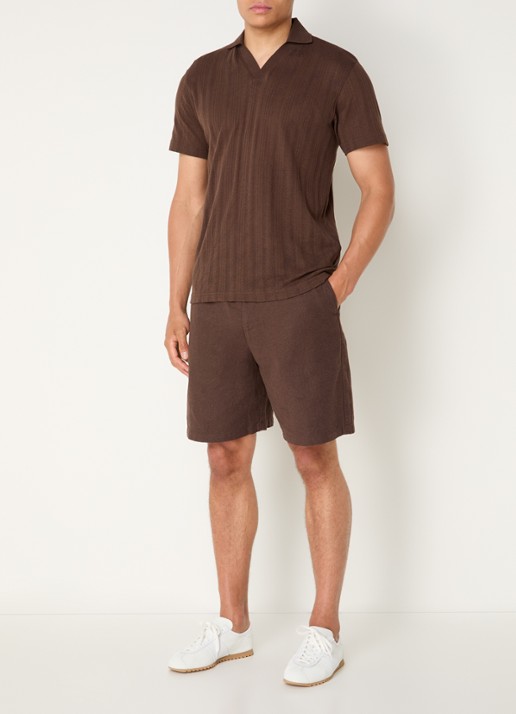 Selected Reg-Harvey loose fit korte broek in linnenblend - voorkant 4 bruin