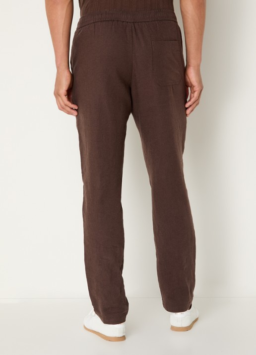 Selected Reg-Harvey straight fit broek in linnenblend - achterkant 3 bruin