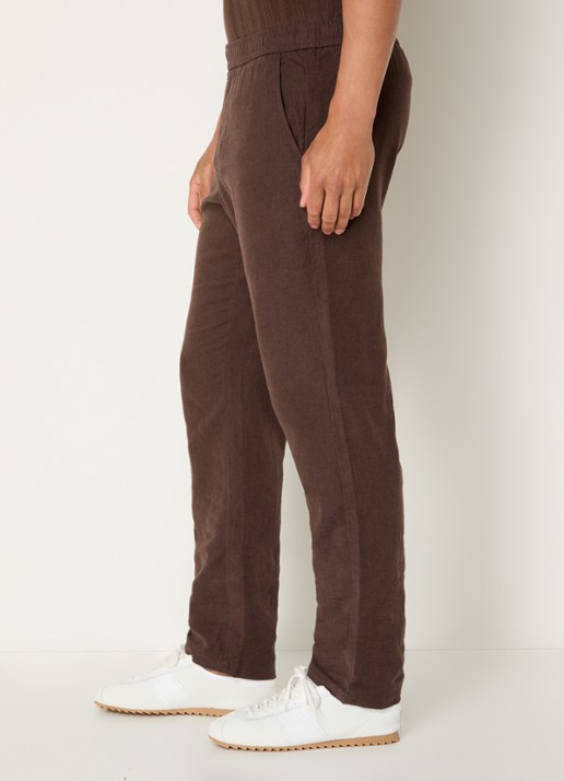 Selected Reg-Harvey straight fit broek in linnenblend - detail 2 bruin
