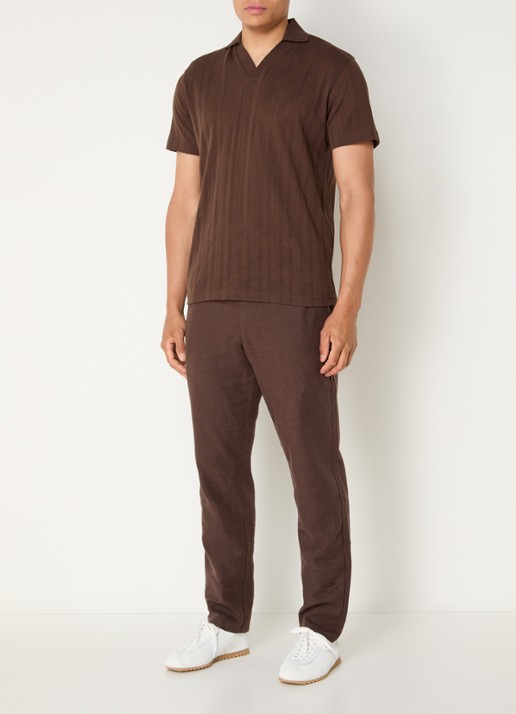 Selected Reg-Harvey straight fit broek in linnenblend - voorkant 5 bruin
