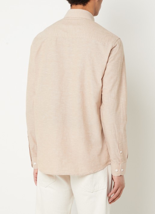 Selected Regnew regular fit overhemd in linnenblend - achterkant 3 beige