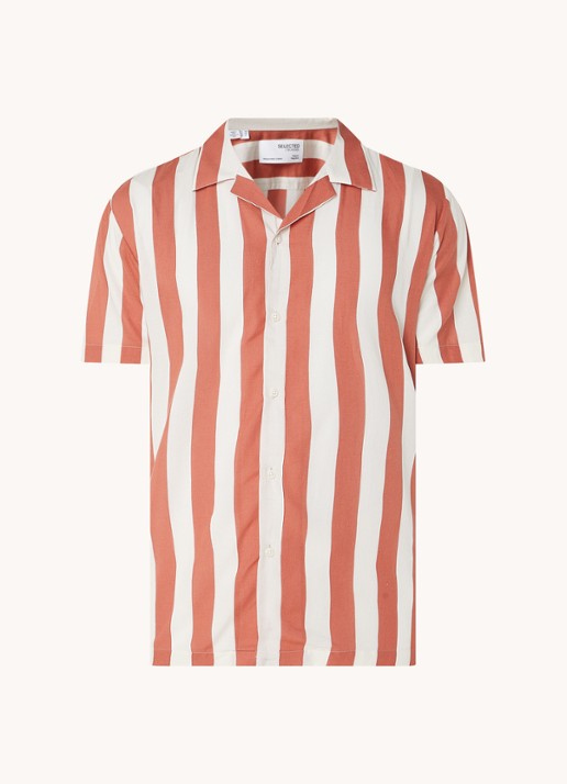 Selected Regular fit overhemd met streepprint - voorkant 3 steenrood