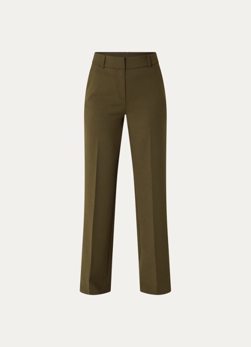 Selected Rita high waist straight fit pantalon met steekzakken - voorkant mosgroen