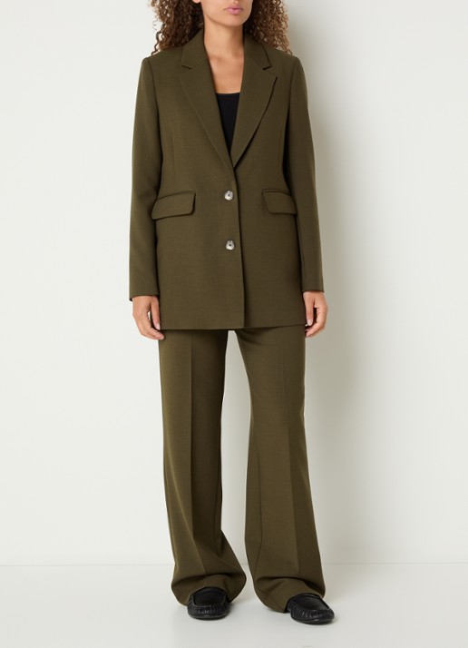 Selected Rita high waist straight fit pantalon met steekzakken - voorkant 2 mosgroen