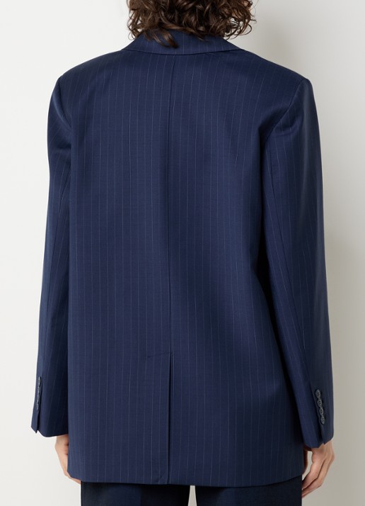 Selected Sanne blazer in wolblend met schoudervulling en streepprint - achterkant donkerblauw