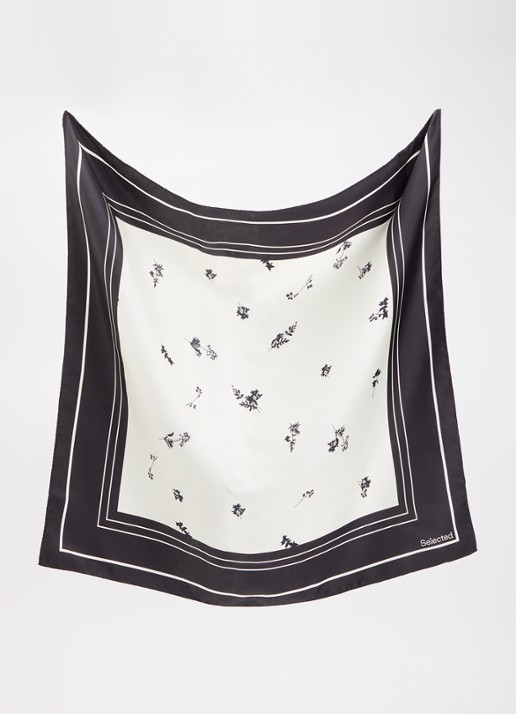 Selected Sara sjaal van zijde met print 60 x 60 cm  - detail beige