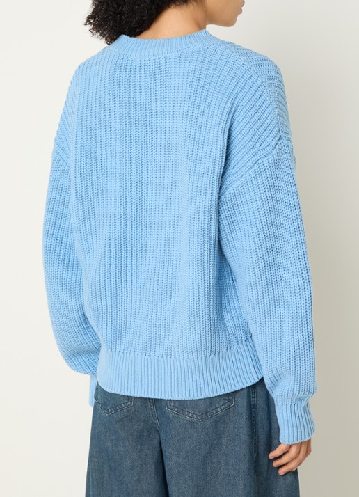 Selected Selma grofgebreide trui met V-hals - achterkant 2 blauw
