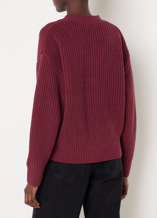 Selected Selma ribgebreid vest met V-hals - achterkant 2 bordeauxrood