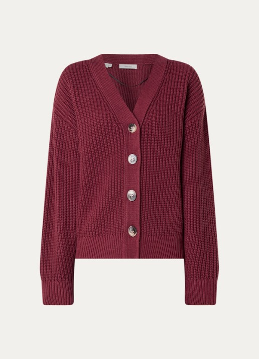 Selected Selma ribgebreid vest met V-hals - voorkant 3 bordeauxrood