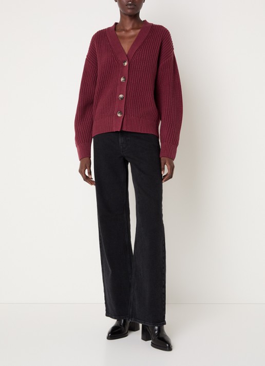 Selected Selma ribgebreid vest met V-hals - voorkant 4 bordeauxrood