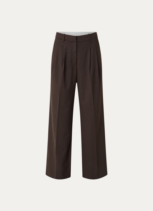 Selected Sienna high waist loose fit pantalon in wolblend - voorkant 2 bruin