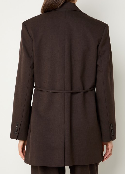 Selected Sienna oversized blazer in wolblend met strikceintuur - achterkant bruin