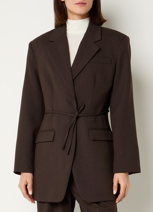 Selected Sienna oversized blazer in wolblend met strikceintuur