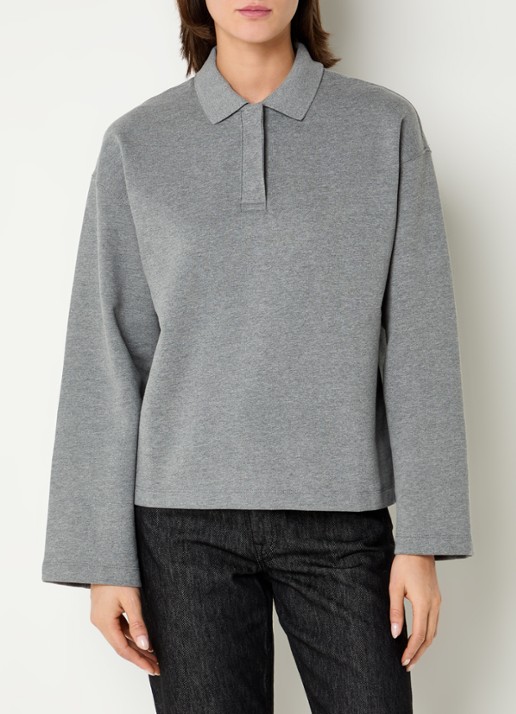 Selected Slfari Gia sweater met polokraag - detail 4 middengrijs