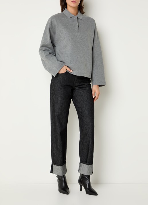 Selected Slfari Gia sweater met polokraag - voorkant 2 middengrijs