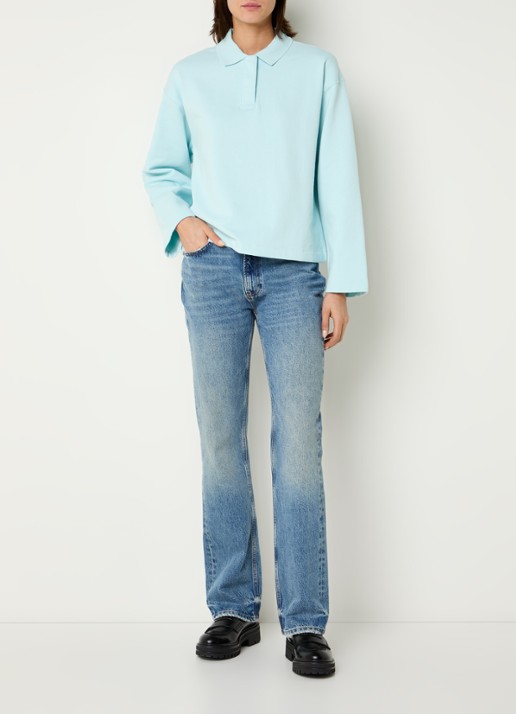 Selected Slfari Gia sweater met polokraag - voorkant 4 turquoise