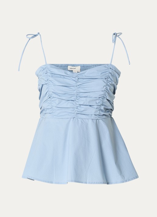 Selected SLFDelia top met plooidetail - voorkant blauw