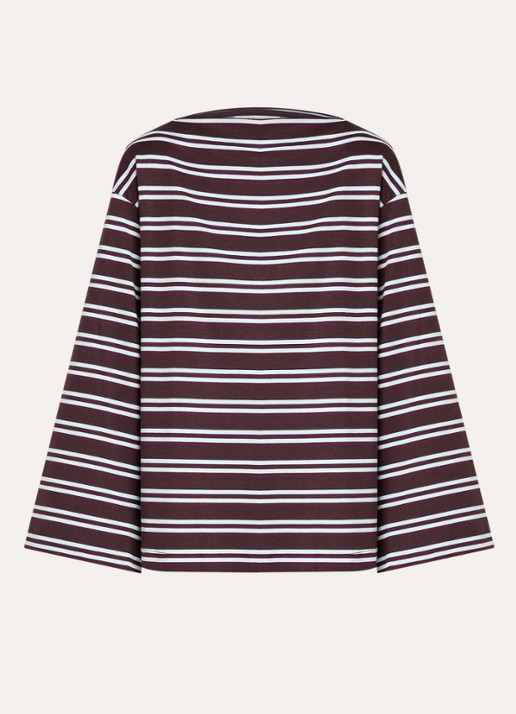 Selected Slfpolly sweater met streepprint en boothals - voorkant bordeauxrood