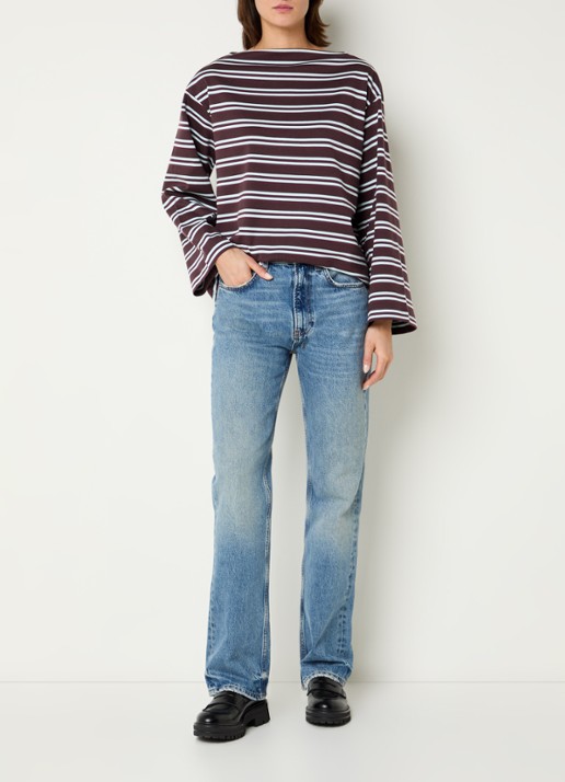 Selected Slfpolly sweater met streepprint en boothals - voorkant 2 bordeauxrood