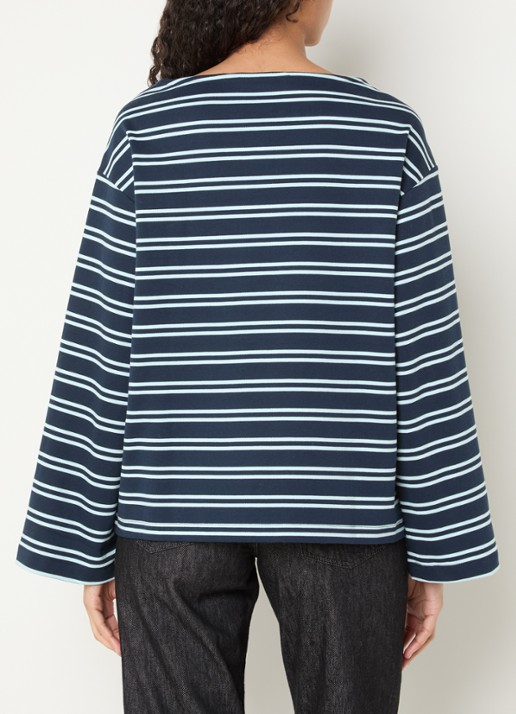 Selected Slfpolly sweater met streepprint en boothals - achterkant donkerblauw