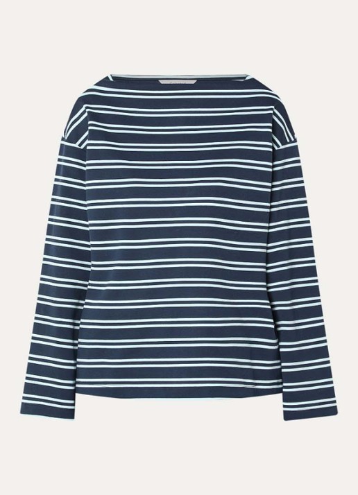 Selected Slfpolly sweater met streepprint en boothals - voorkant 3 donkerblauw