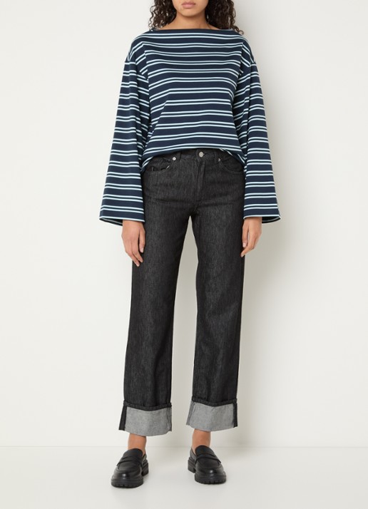 Selected Slfpolly sweater met streepprint en boothals - voorkant 4 donkerblauw