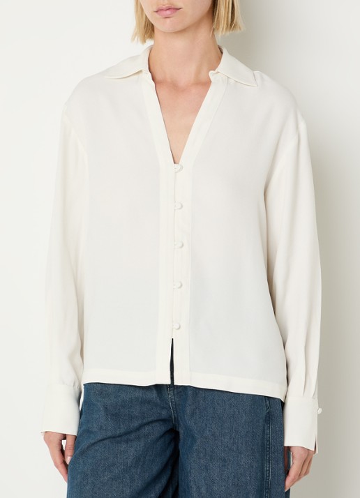 Selected Soler blouse met V-hals - detail 4 gebroken wit