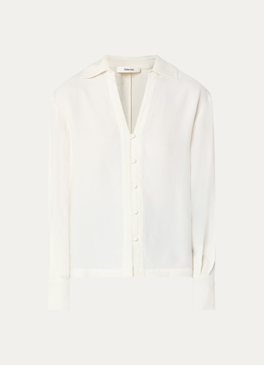 Selected Soler blouse met V-hals - voorkant 2 gebroken wit