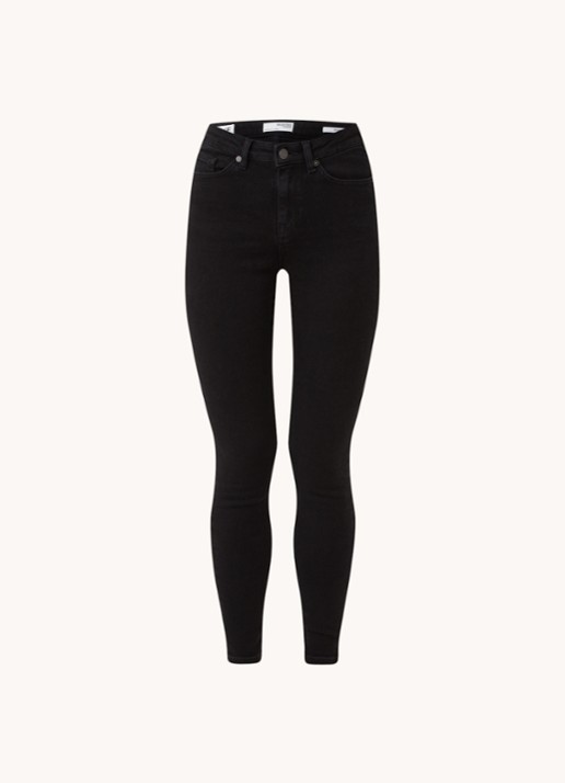 Selected Sophia mid waist skinny jeans met stretch - voorkant zwart