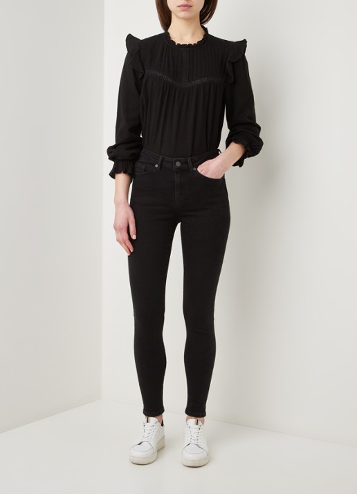 Selected Sophia mid waist skinny jeans met stretch - voorkant 2 zwart