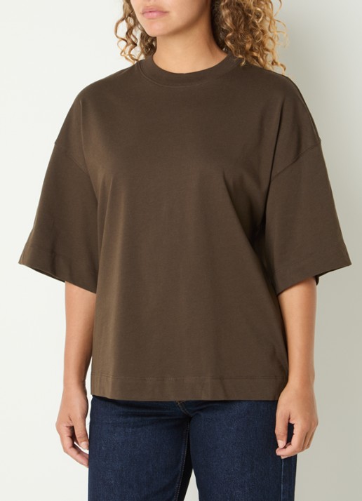Selected T-shirt met ronde hals - detail bronsgroen